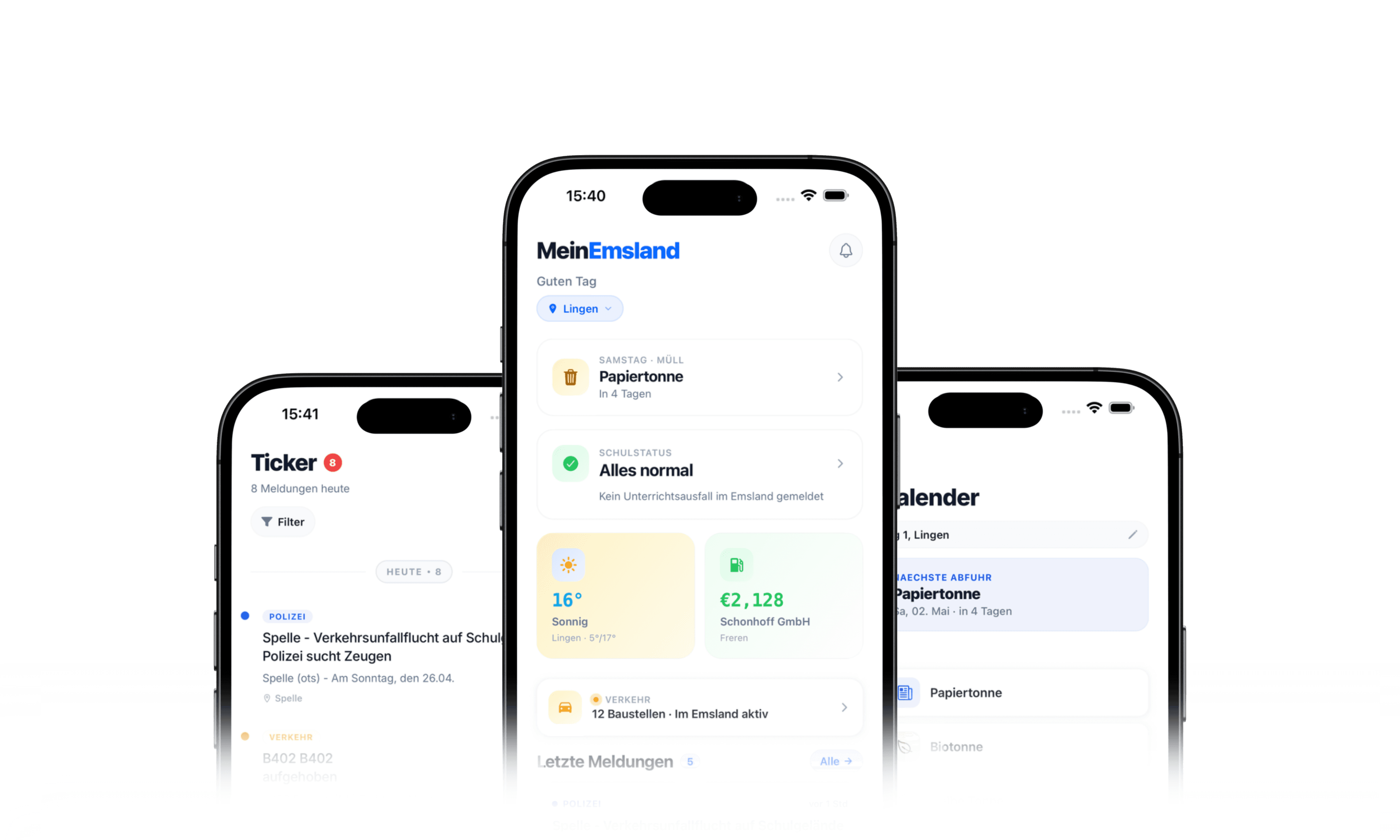 MeinEmsland App auf drei iPhones